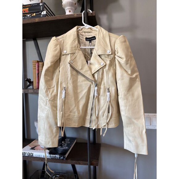 retrofete Lo Leather Biker Jacket Cream Womens Size Large - Picture 3 of 7
